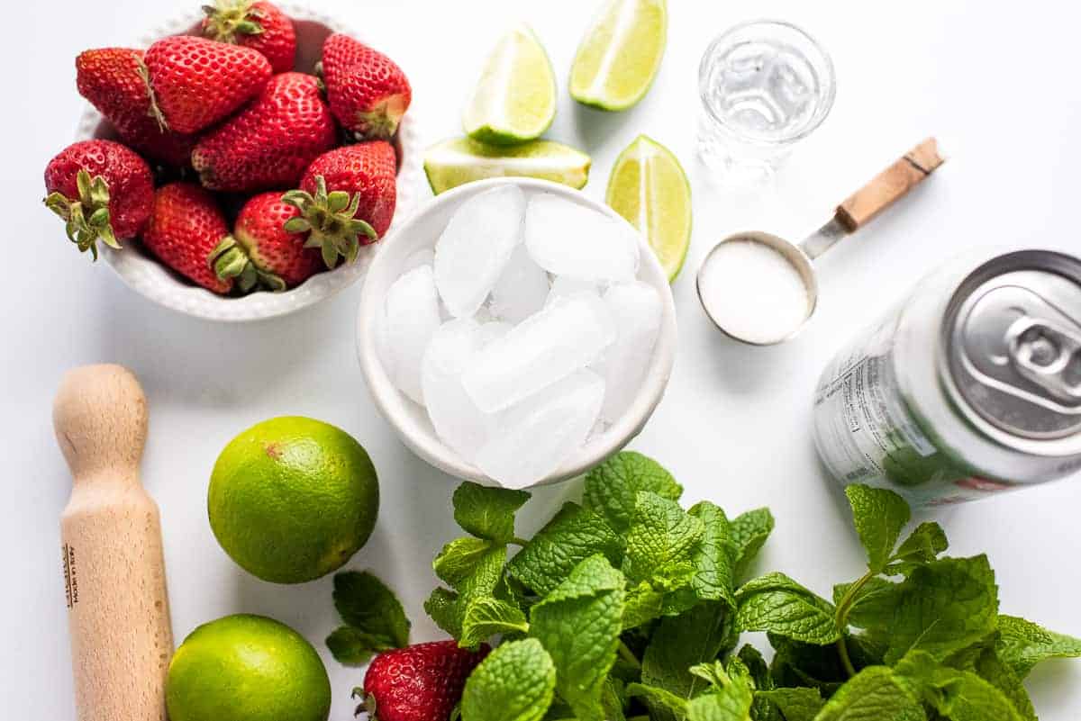 Overhead image of Strawberry Mojito Ingredients