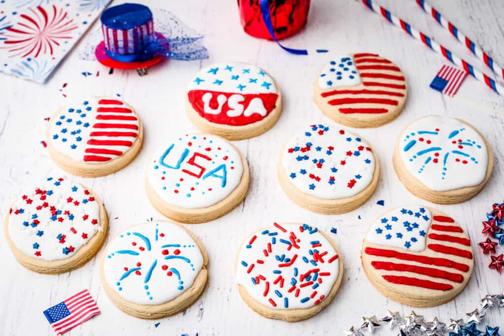 Light background with Patriotic Sugar Cookies on it.