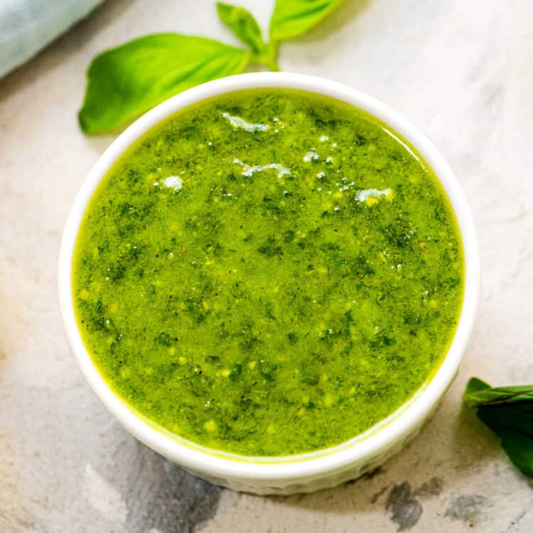 Square cropped pesto in bowl image