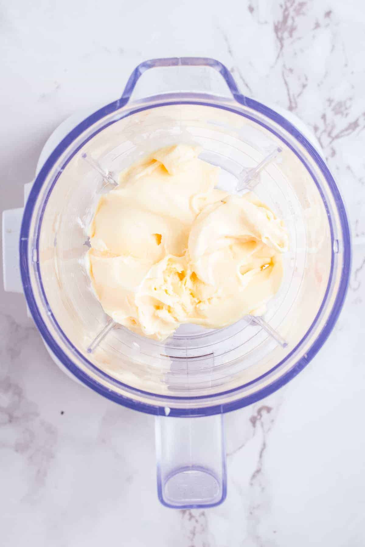 Ice cream in a blender to make a milkshake