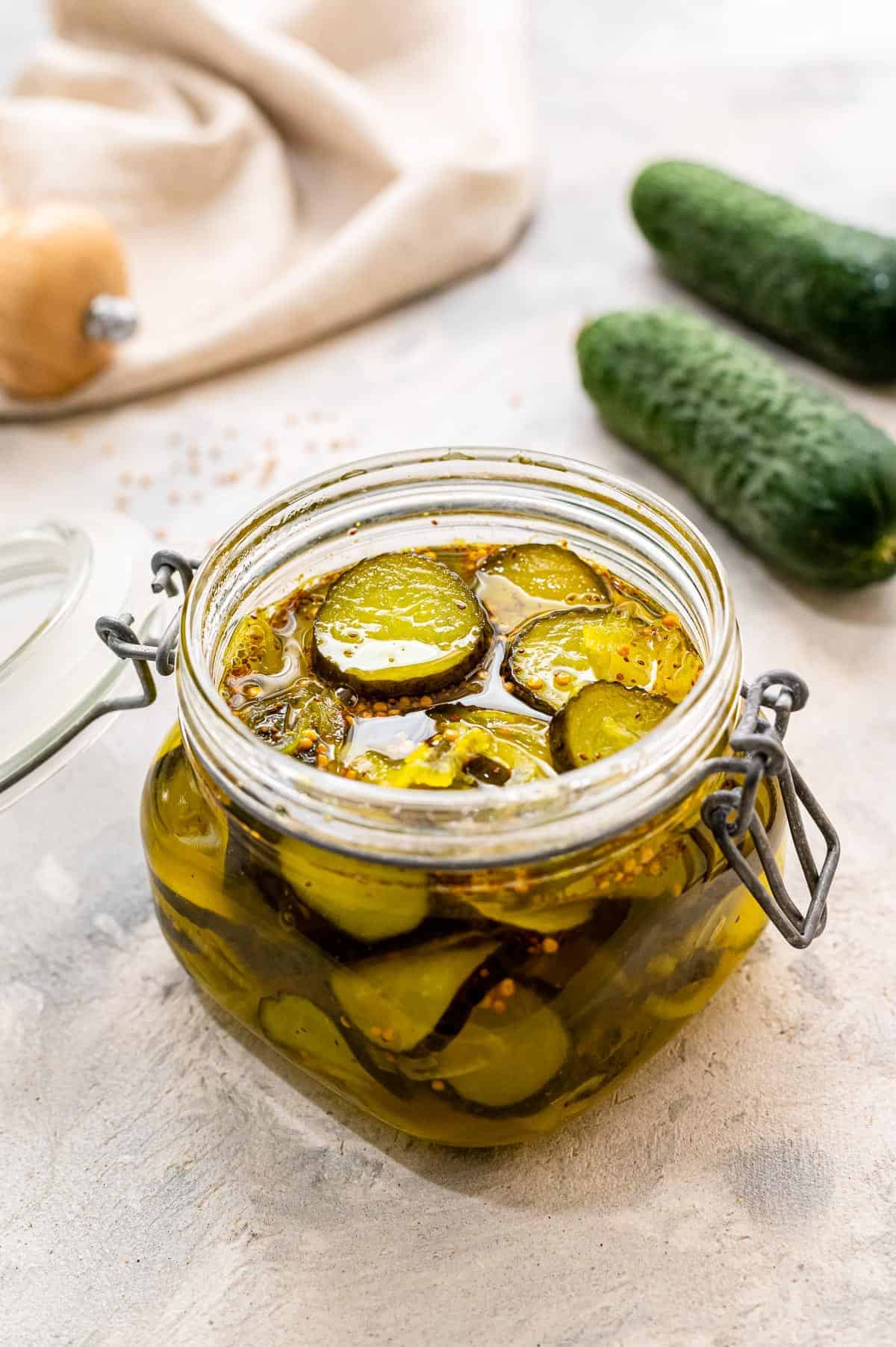 Bread and Butter Pickles in a jar