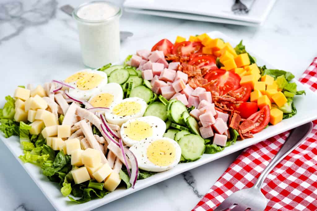 White platter with Chef's Salad on it