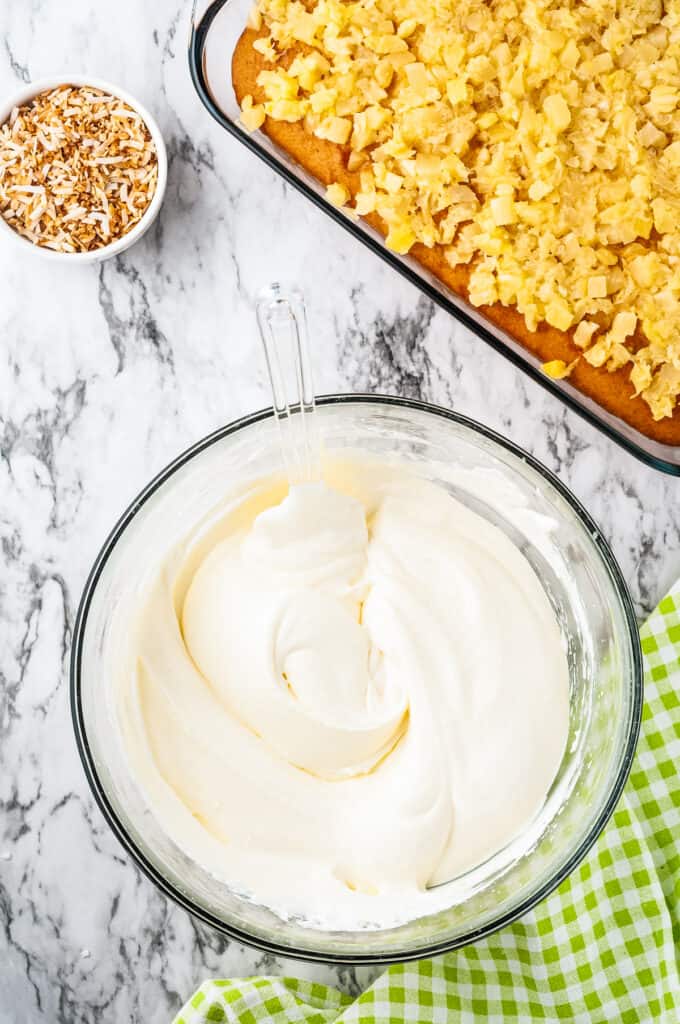 Glass bowl with pudding frosting