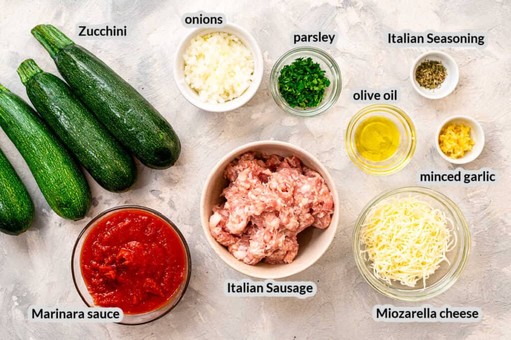Overhead Image of Zucchini Boats Ingredients