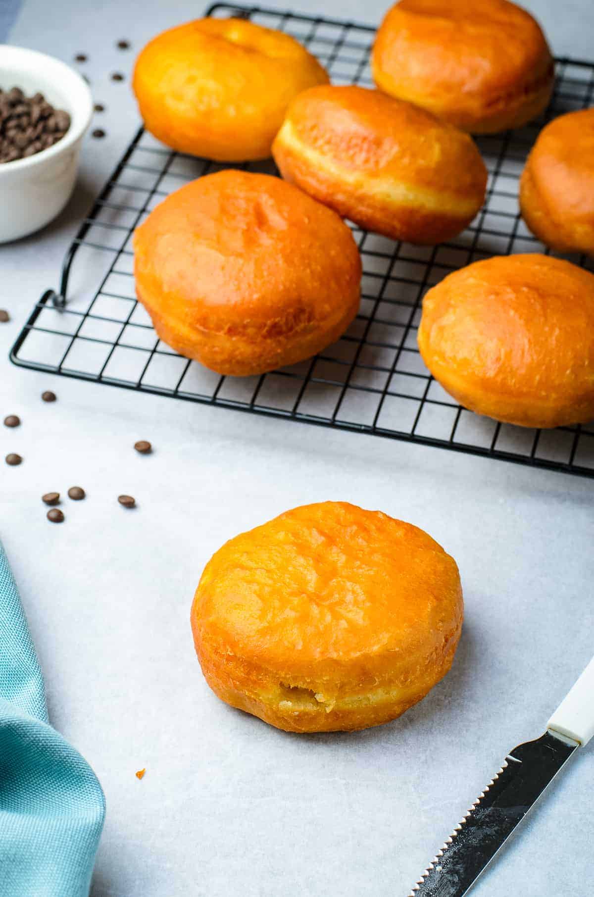 Donuts with holes in them to be filled