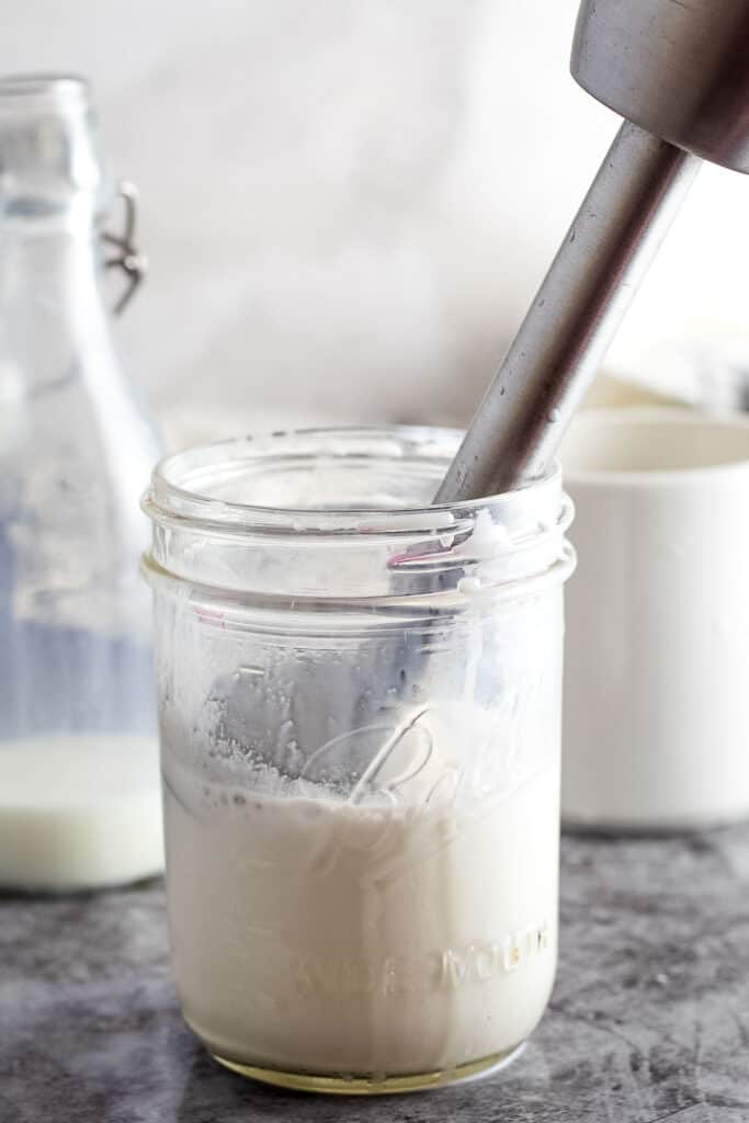 Frothing milk in mason jar