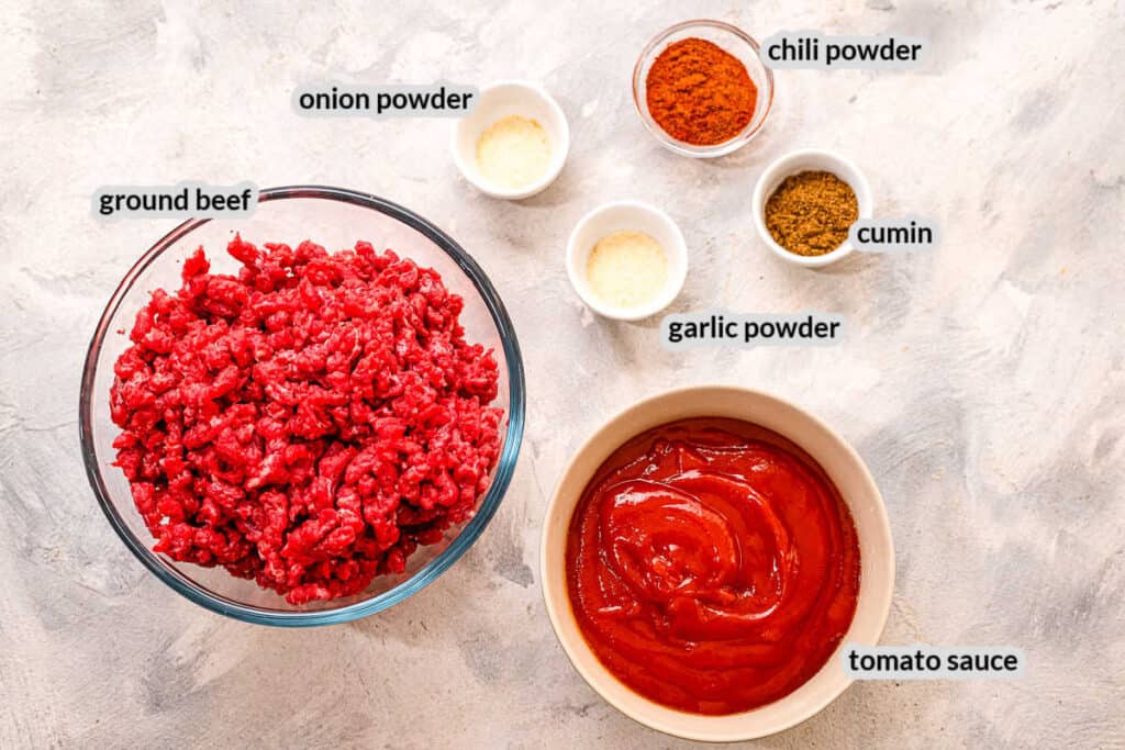 Overhead image of Crock Pot Taco Ingredients