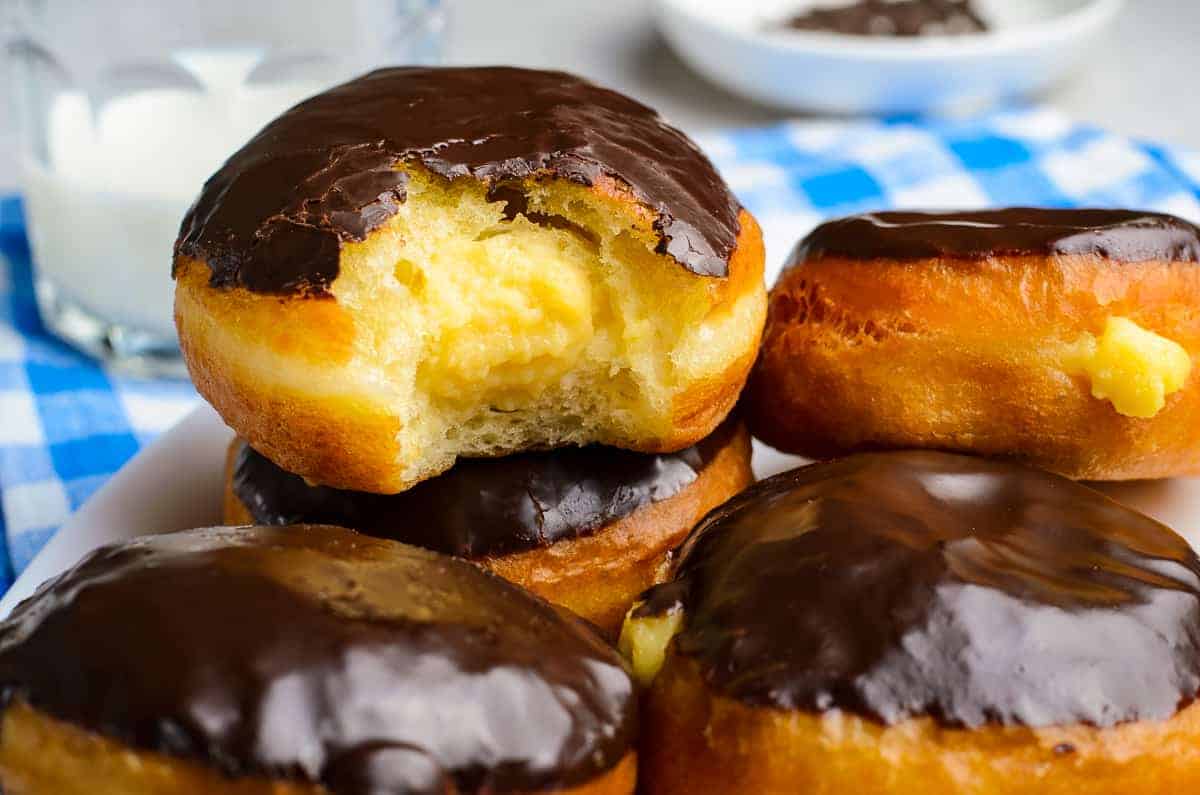 Boston Cream Donut with custard filling showing