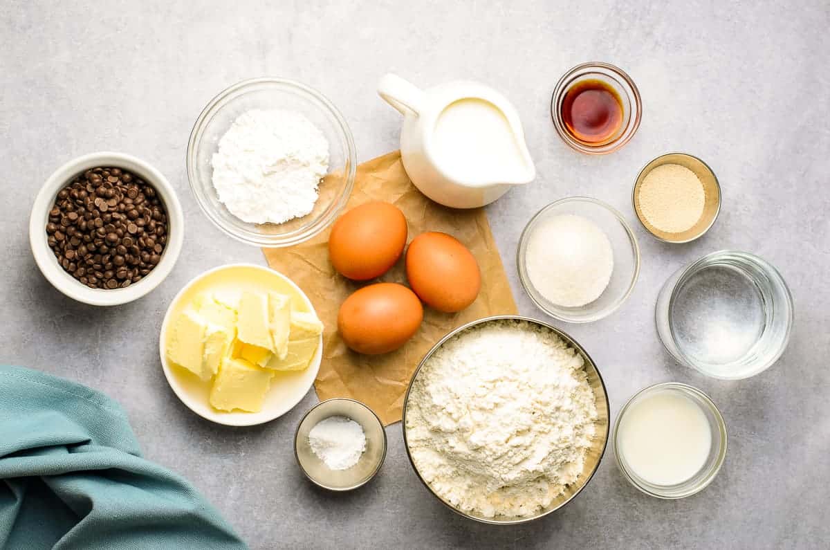 Homemade Boston Cream Donuts Ingredients Overhead Image