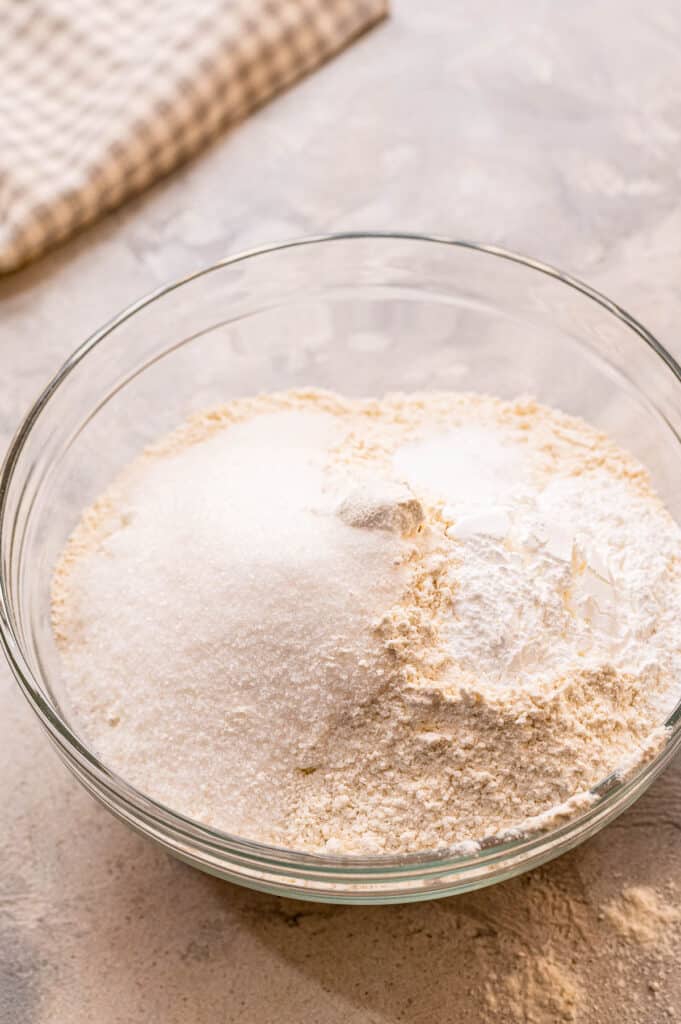 Dry pancake mix in glass bowl