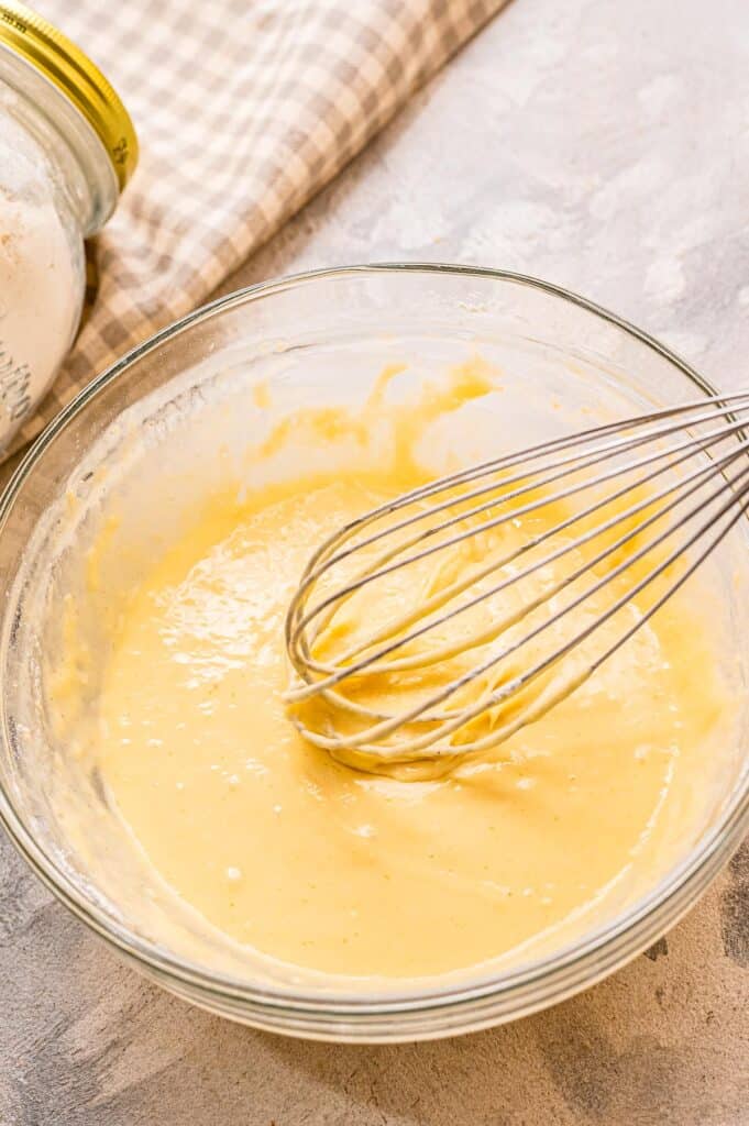 Whisk mixing pancake batter together