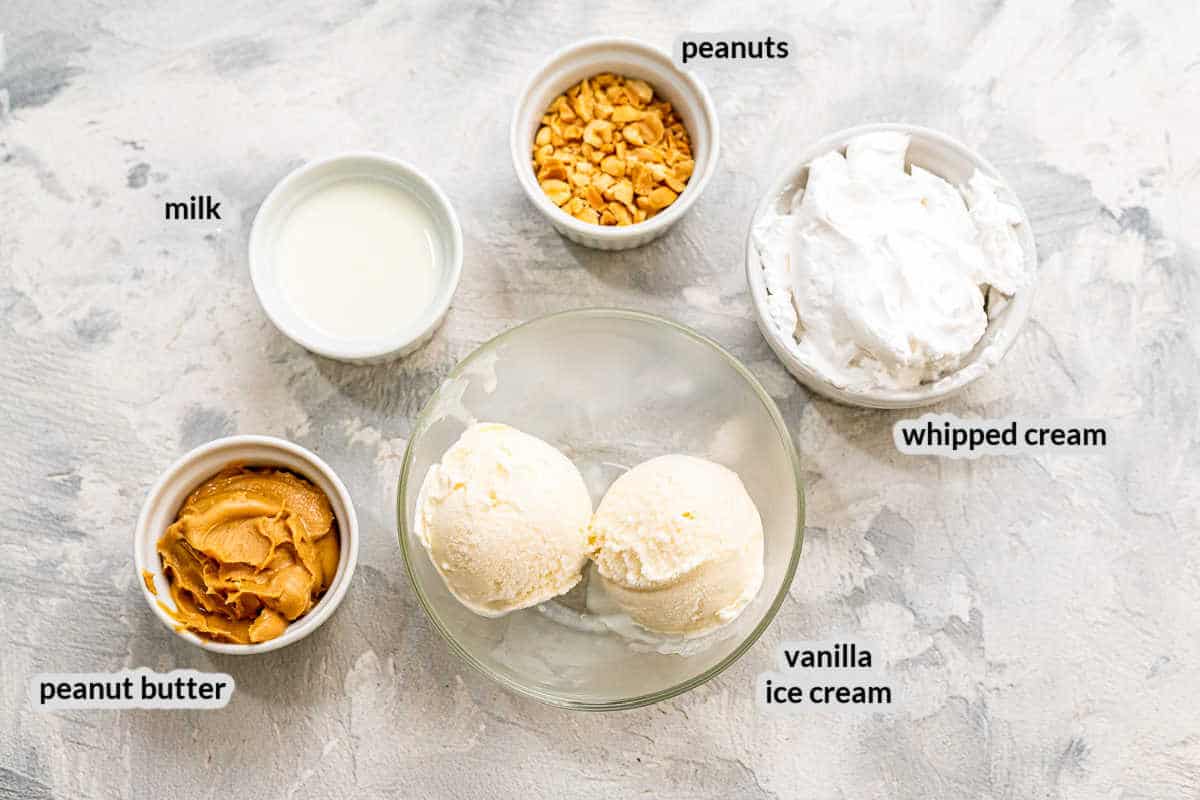 Overhead image of Peanut Butter Milkshake Ingredients