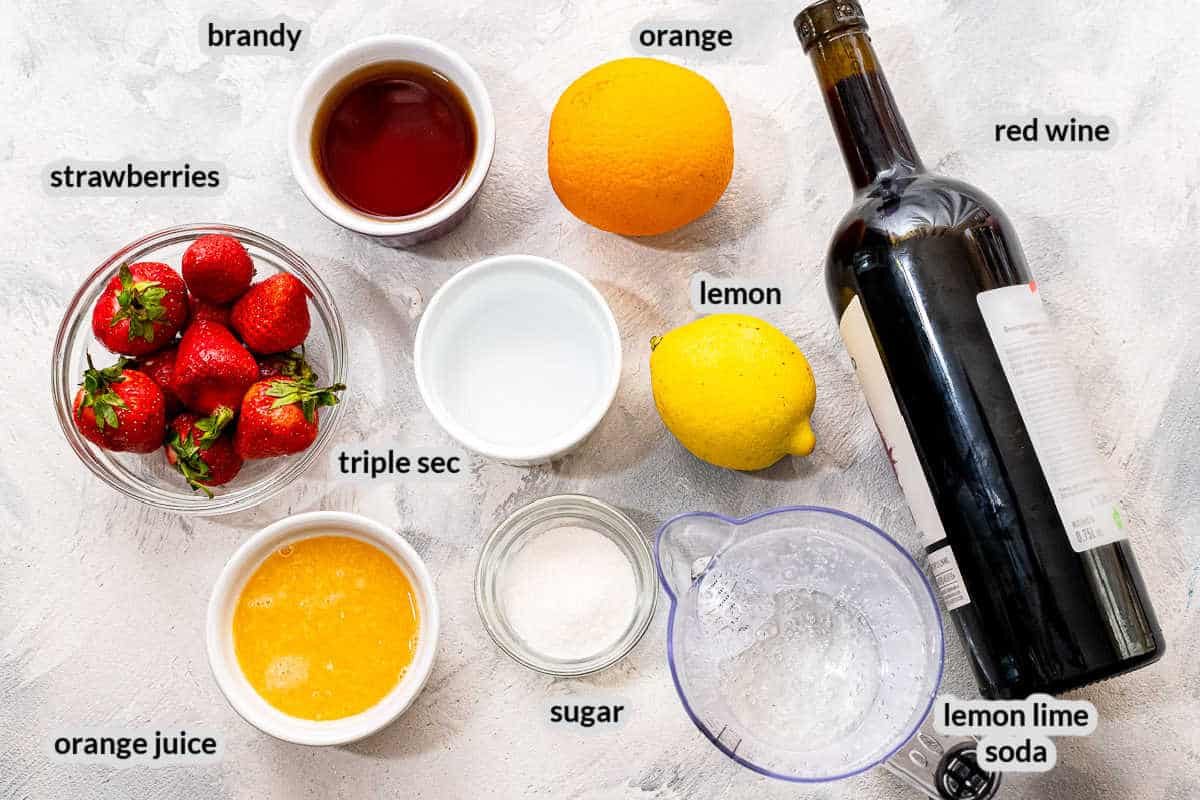 Overhead image of Red Sangria Ingredients