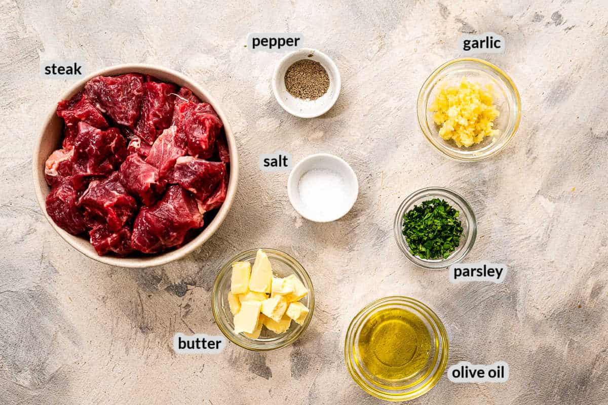 Overhead image of Steak Bites Ingredients