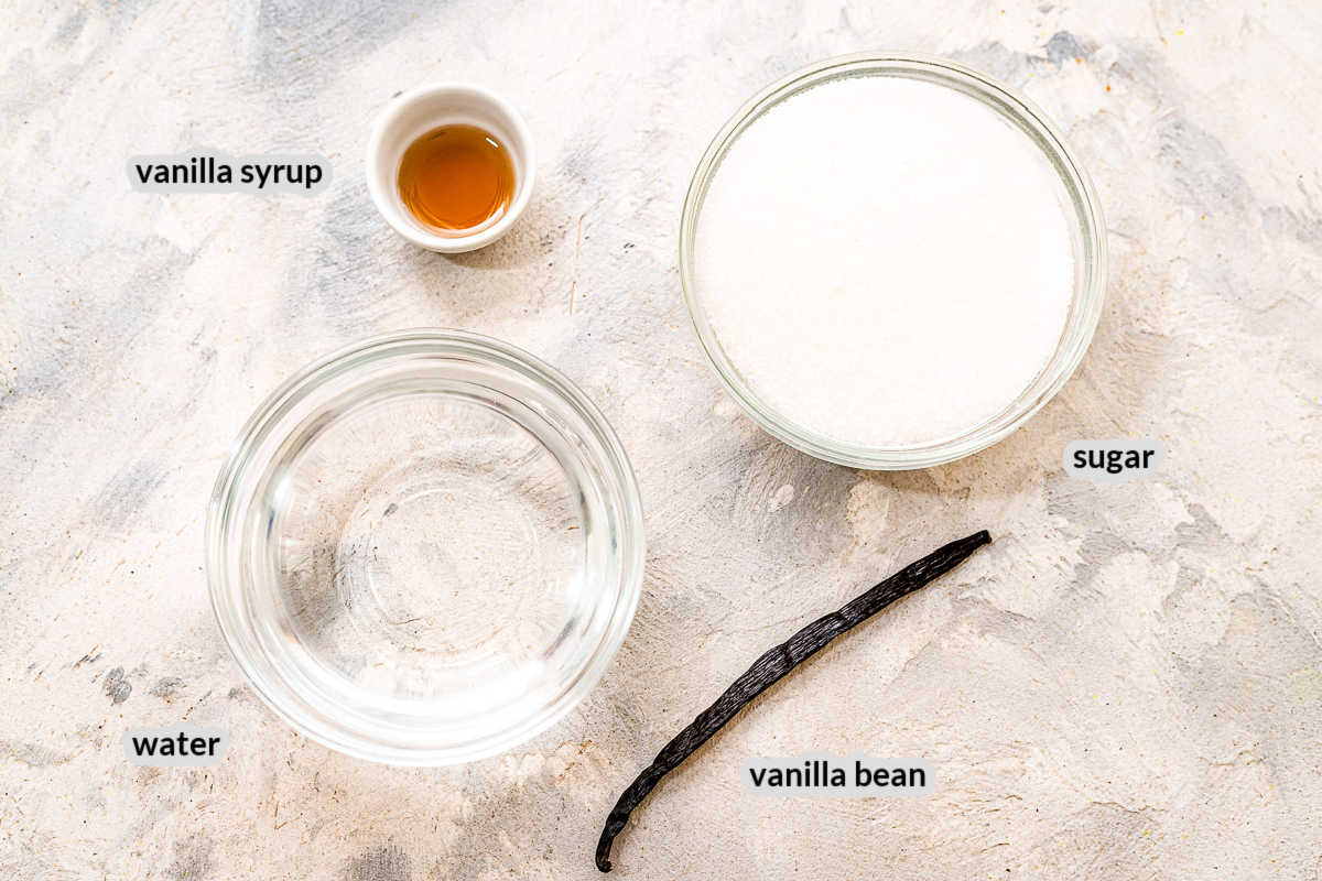 Overhead image of Vanilla Syrup Ingredients