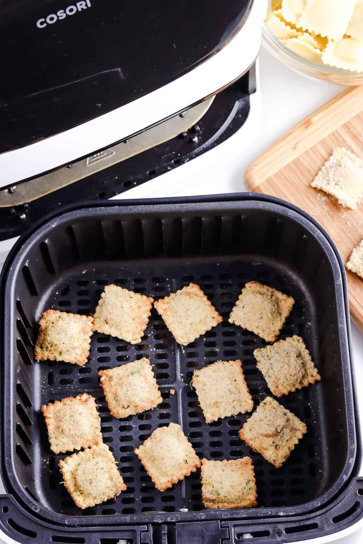 Ravioli in air fryer basket