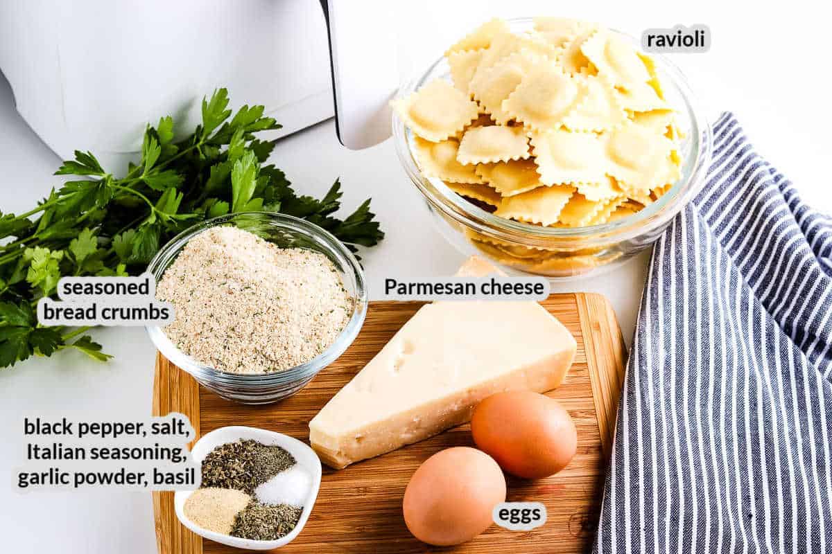 Overhead image of Air Fryer Ravioli Ingredients