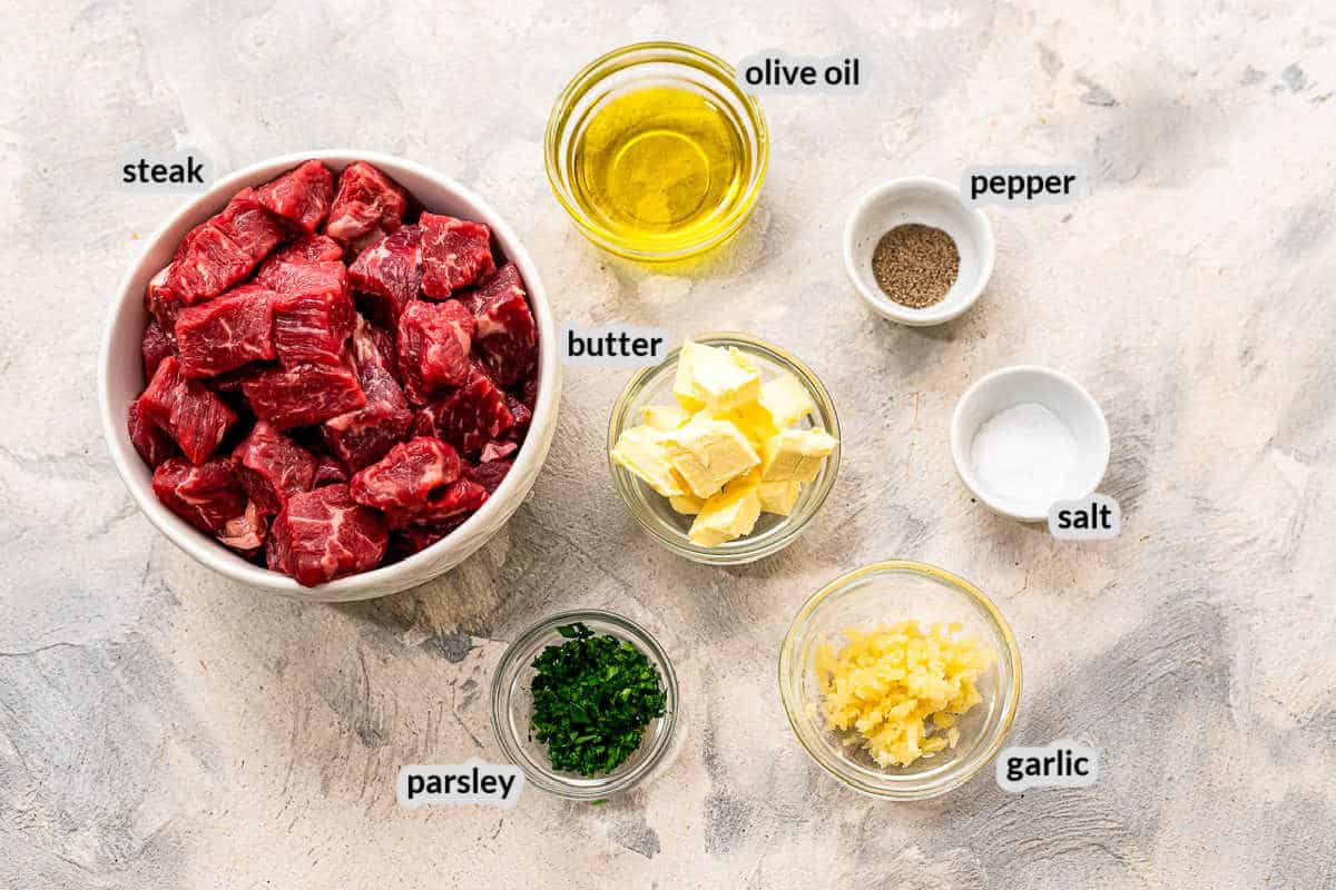 Overhead Image of Air Fryer Steak Bites Ingredients