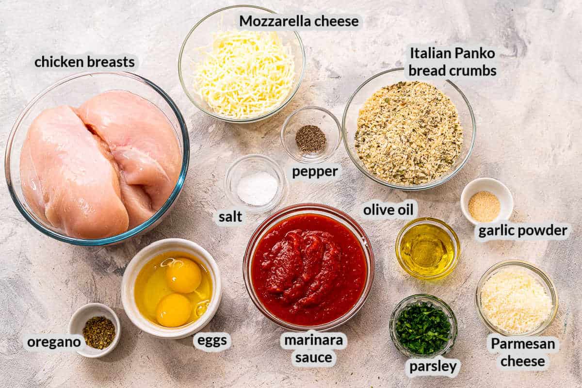 Overhead image of Baked Chicken Parmesan Ingredients