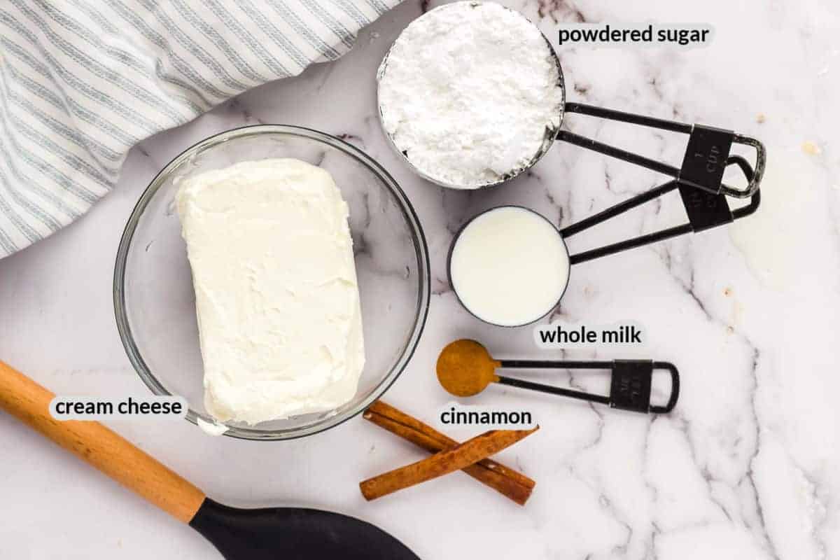 Overhead image of Cinnamon Cream Cheese Frosting Ingredients