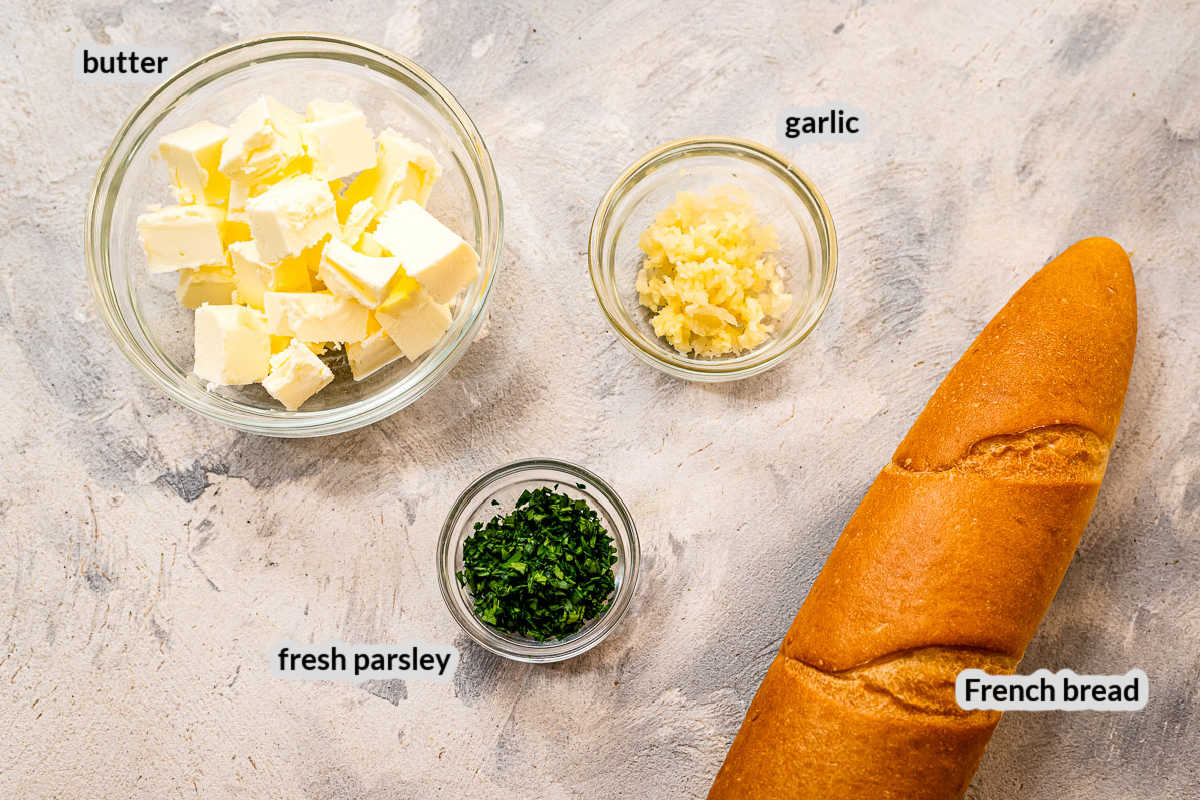 Overhead Image of Garlic Bread Ingredients