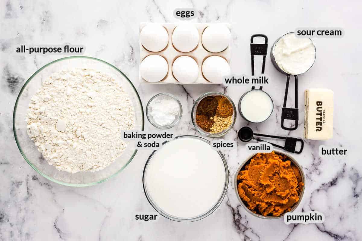 Overhead image of Pumpkin Bundt Cake Ingredients