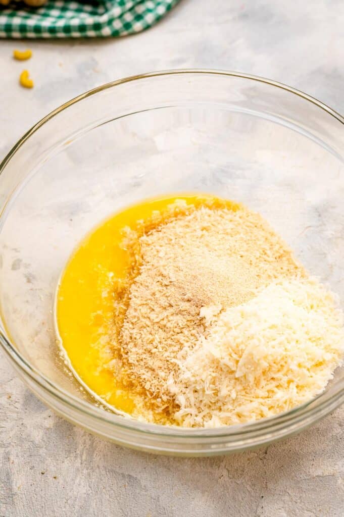 Glass bowl with butter and panko breadcrumbs