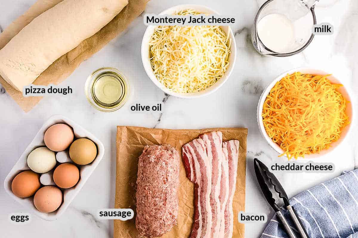 Overhead image of Breakfast Pizza Ingredients