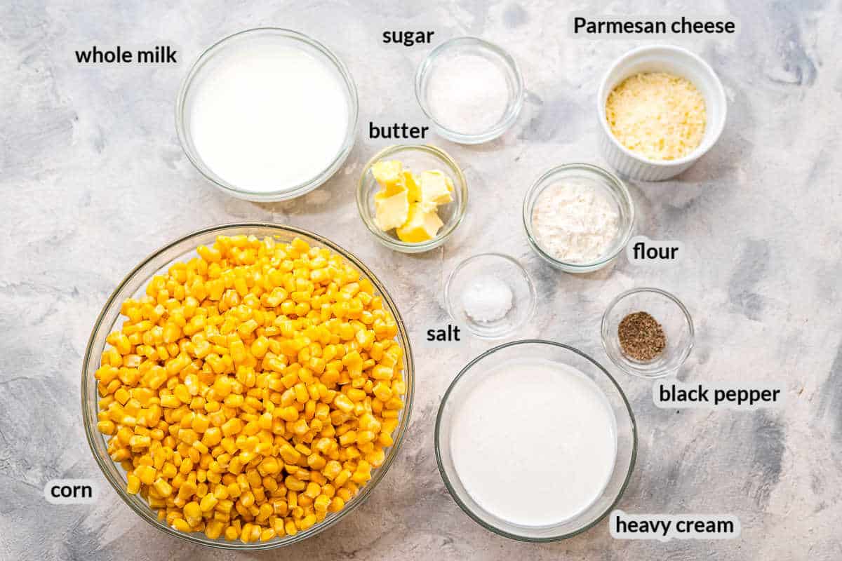 Overhead image of Creamed Corn Ingredients