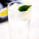 Close up of gin and tonic cocktail with lime wedge