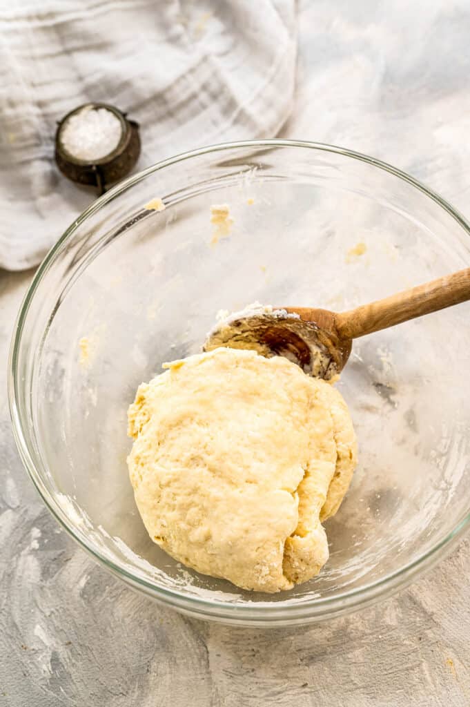 Homemade dough for biscuits in mixing bowl