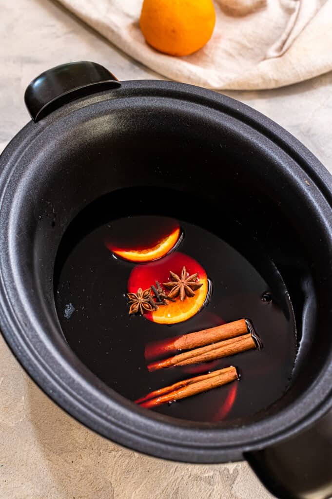 Crock Pot with a batch of Mulled Wine