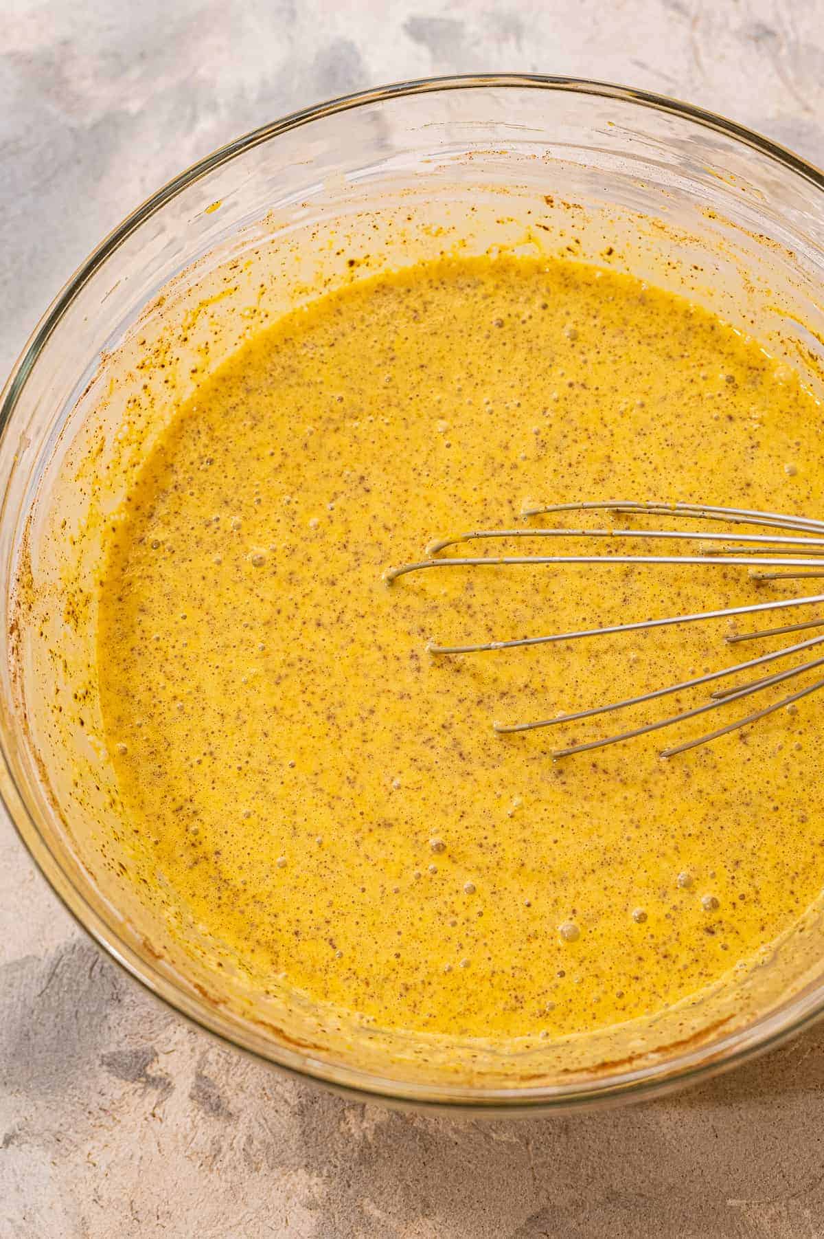 Pumpkin filling for crisp in bowl after mixing