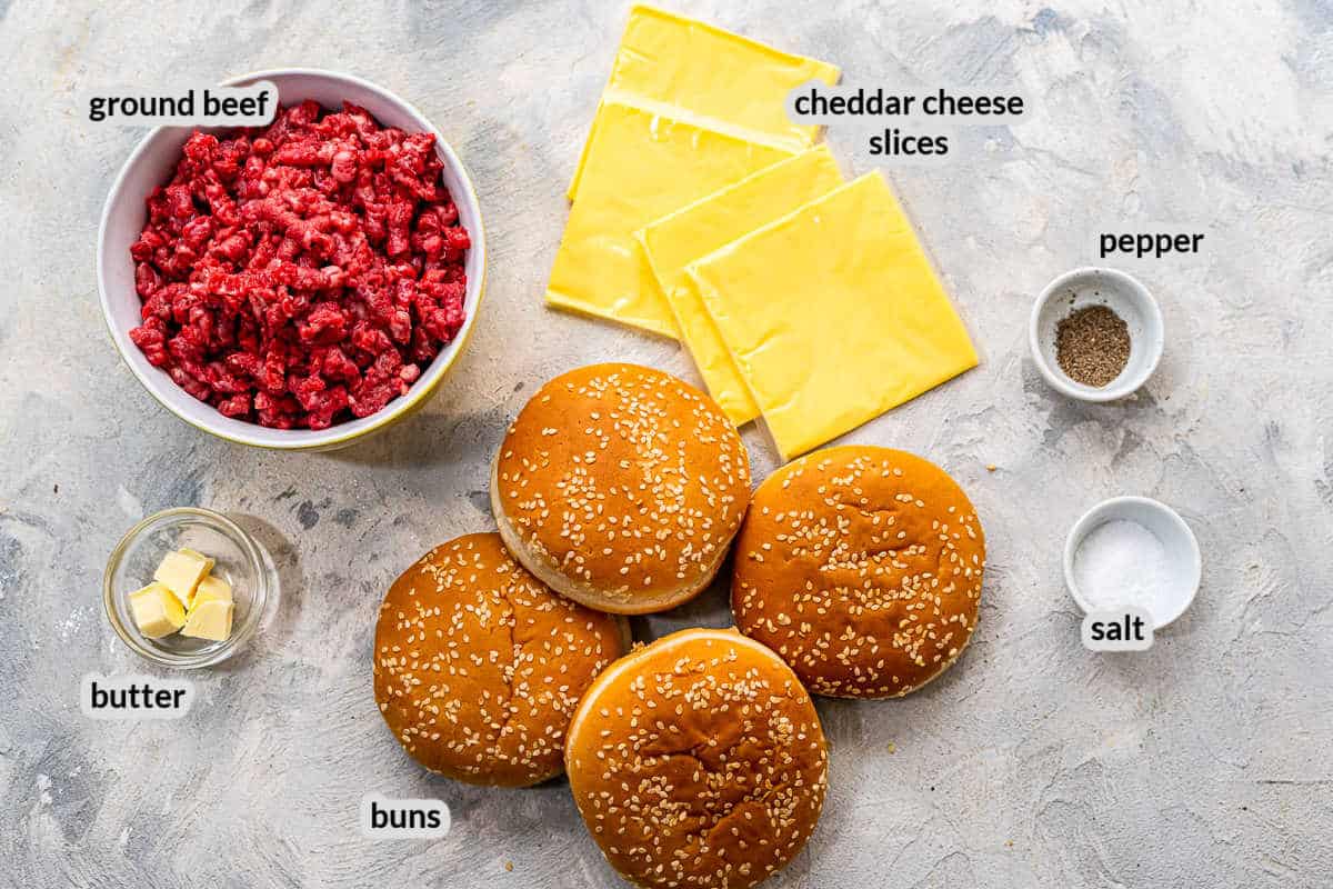 Overhead image of Stovetop Burgers Ingredients