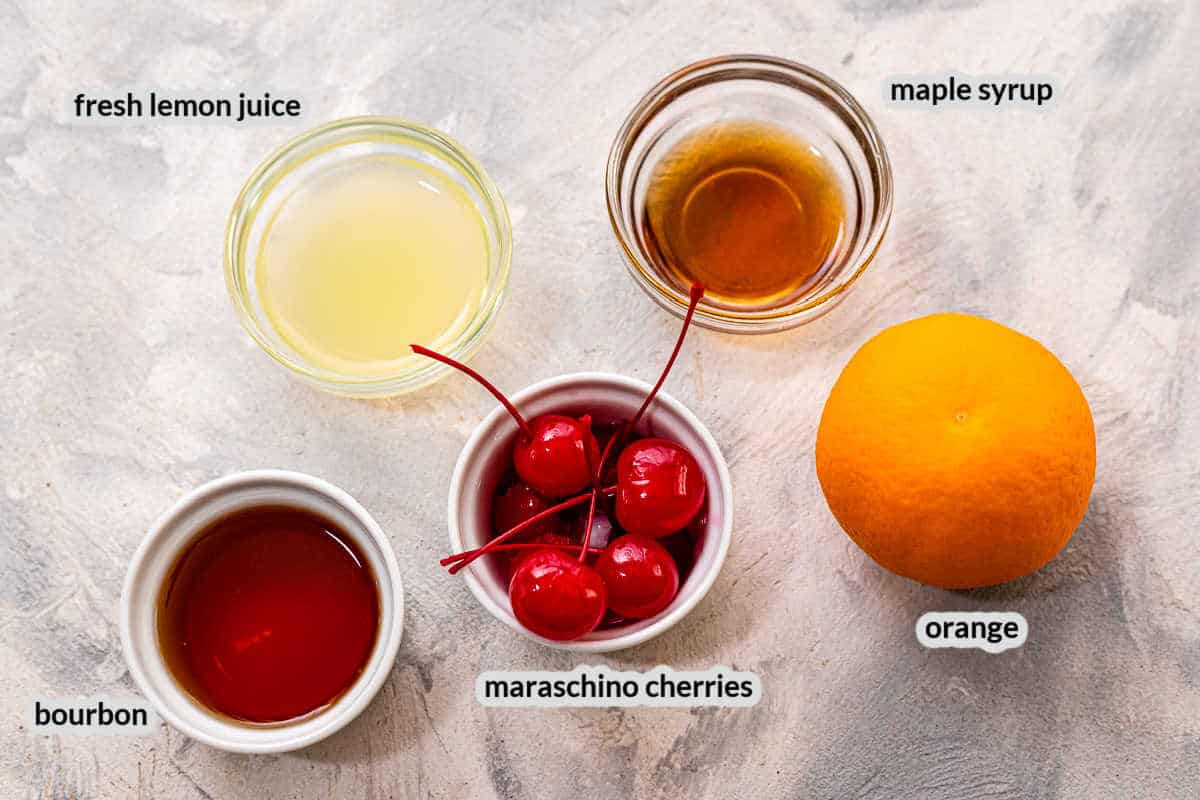 Overhead image of Whiskey Sour Ingredients