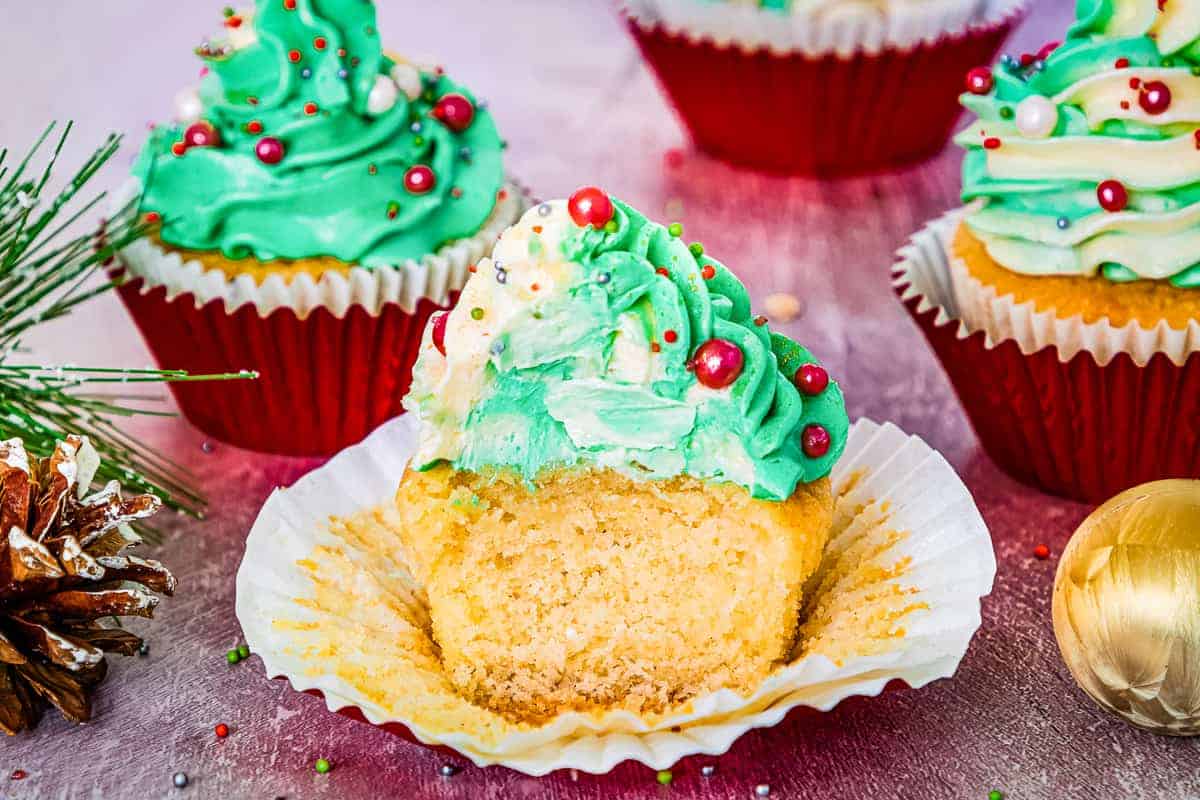 Christmas Cupcake that's sliced in half