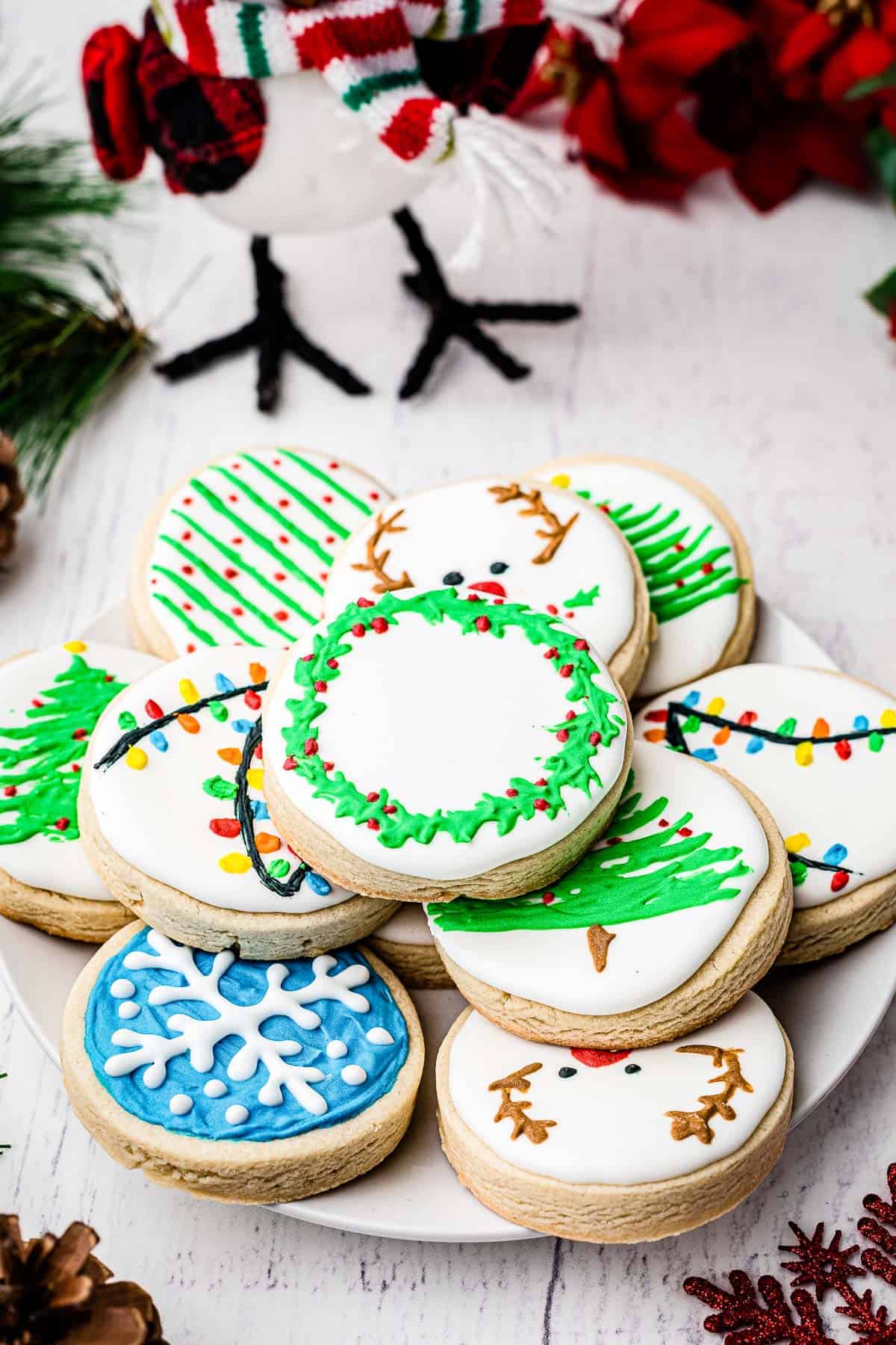 Christmas Sugar Cookies decorated with royal icing on plate