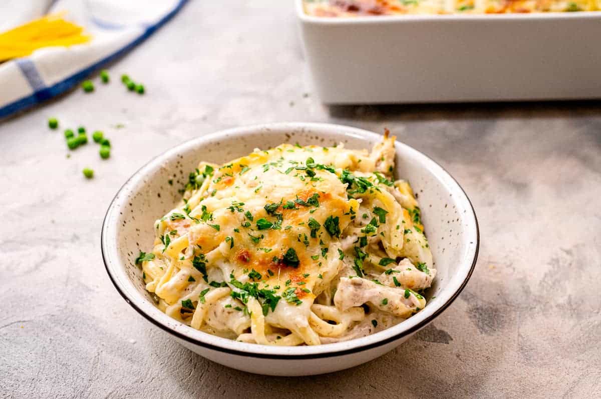 Leftover Turkey Tetrazzini in a bowl