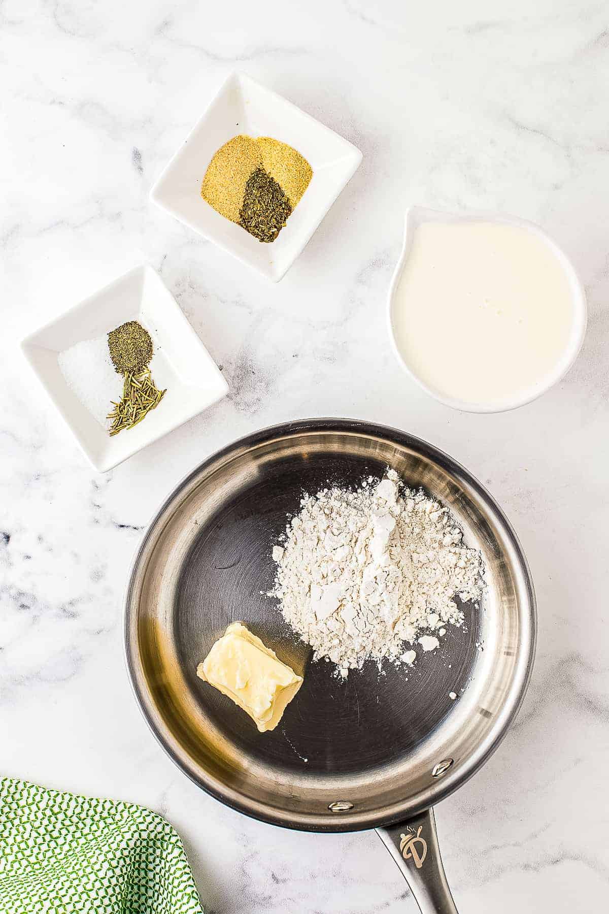 Saucepan with butter and flour