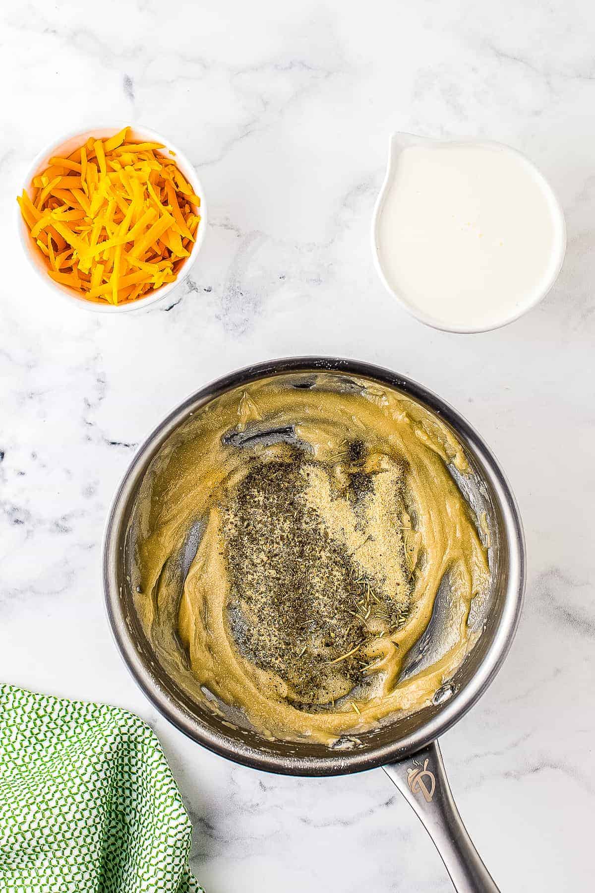 Saucepan with melted butter and flour