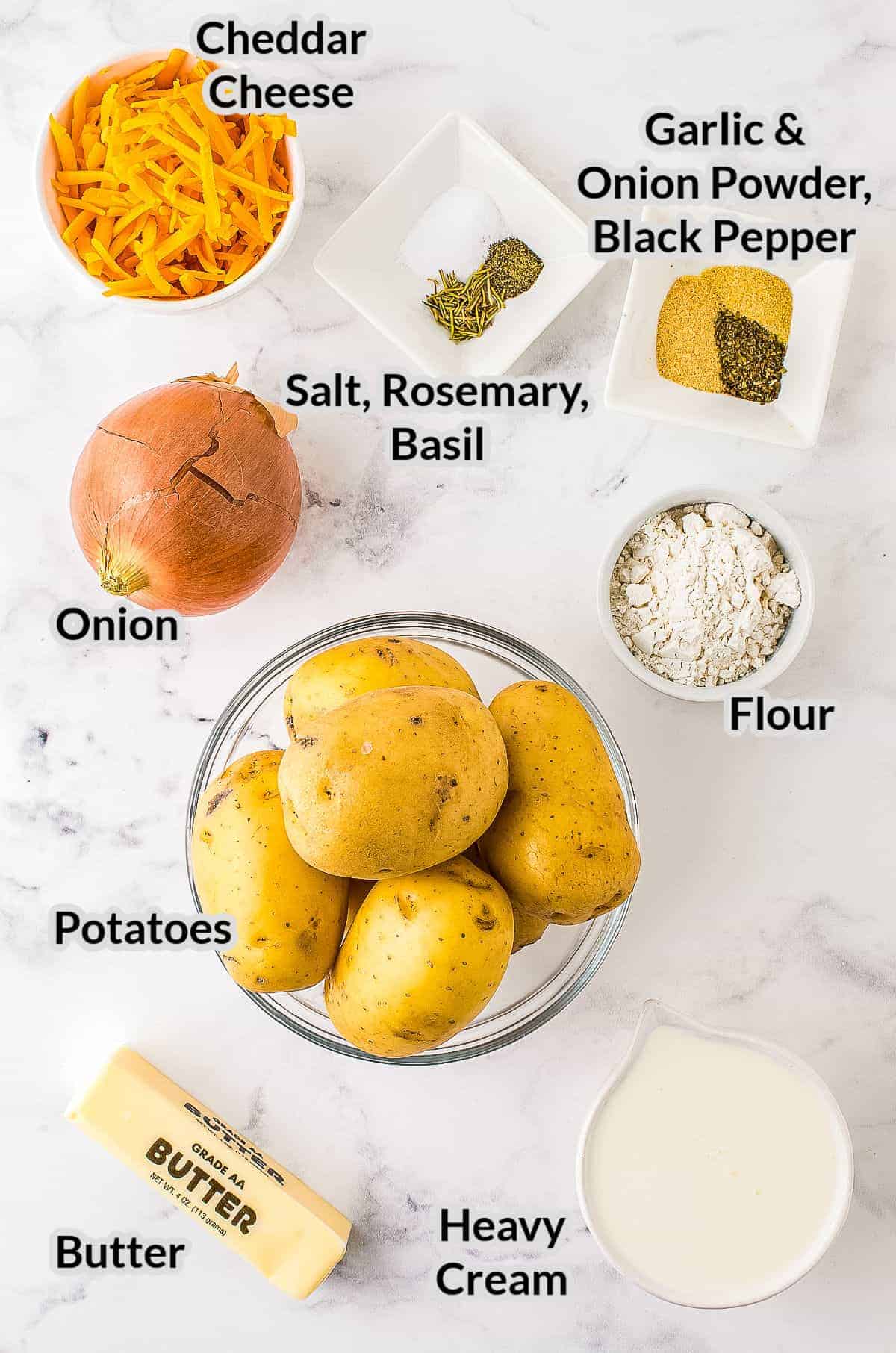 Overhead Image of Potatoes Au Gratin Ingredients