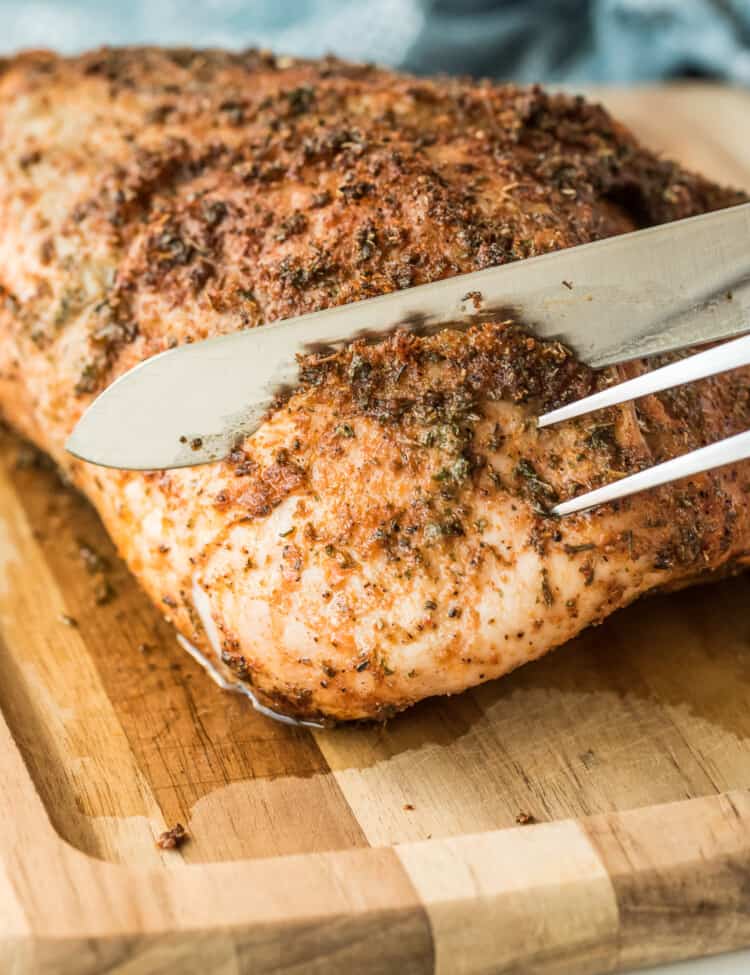 Knife slice roasted turkey breast