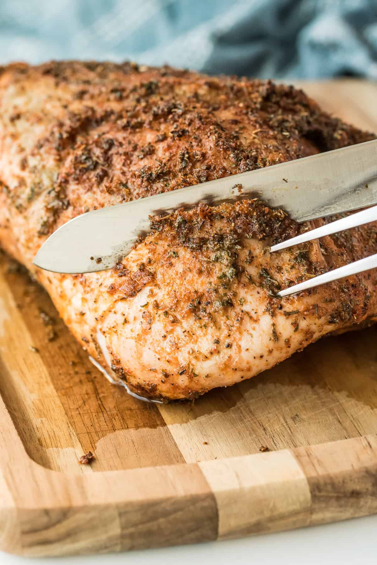 Knife slice roasted turkey breast