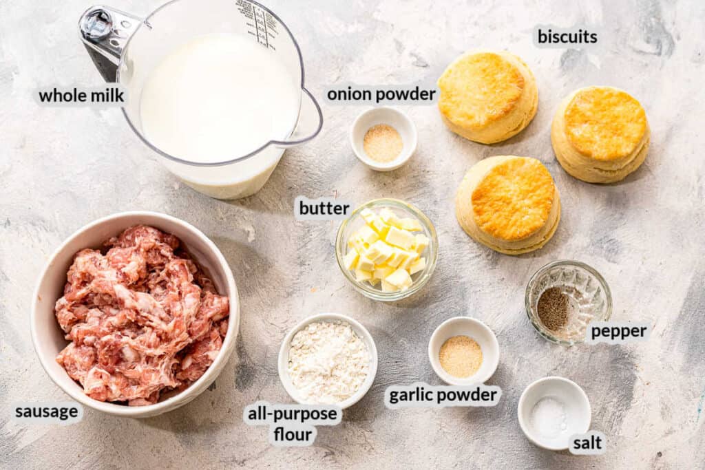 Overhead image of Sausage and Gravy Ingredients