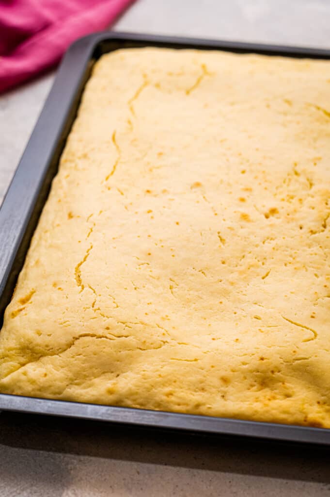 Baked sheet pan pancake in cake pan