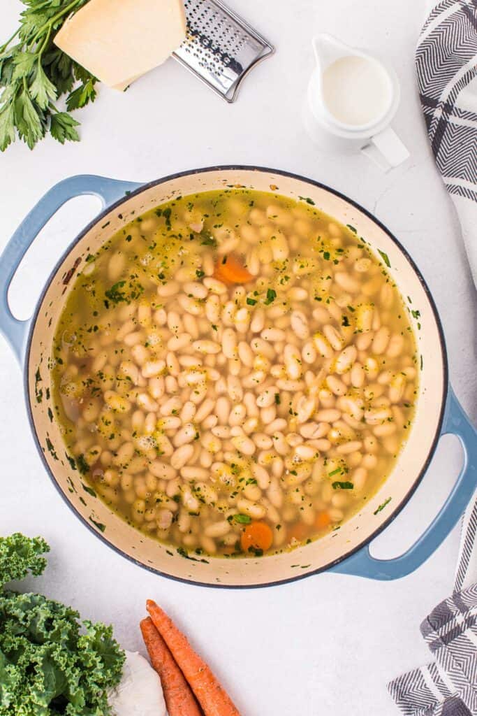 Dutch Oven with bean soup ingredients