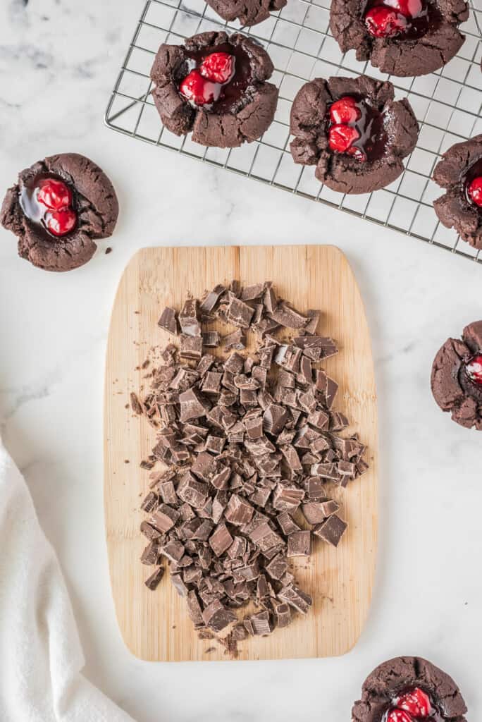 Wood cutting board with chopped chocolate