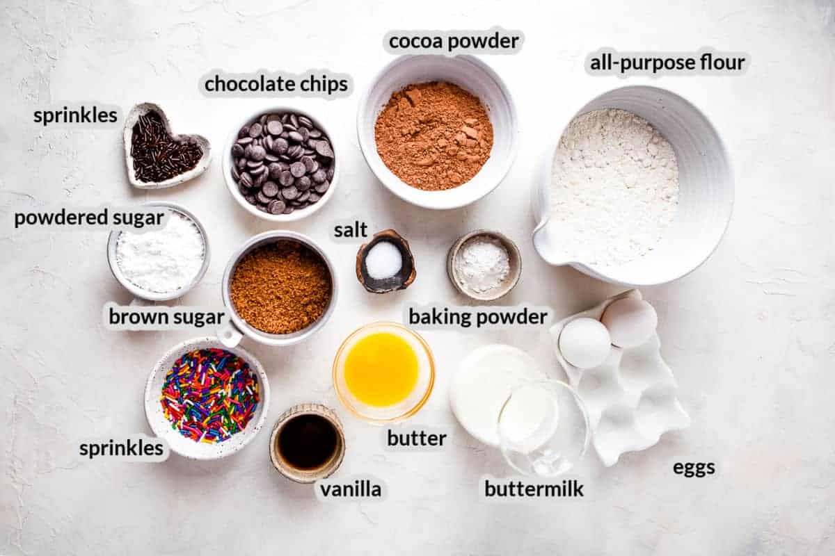 Overhead image of Chocolate Donut Ingredients