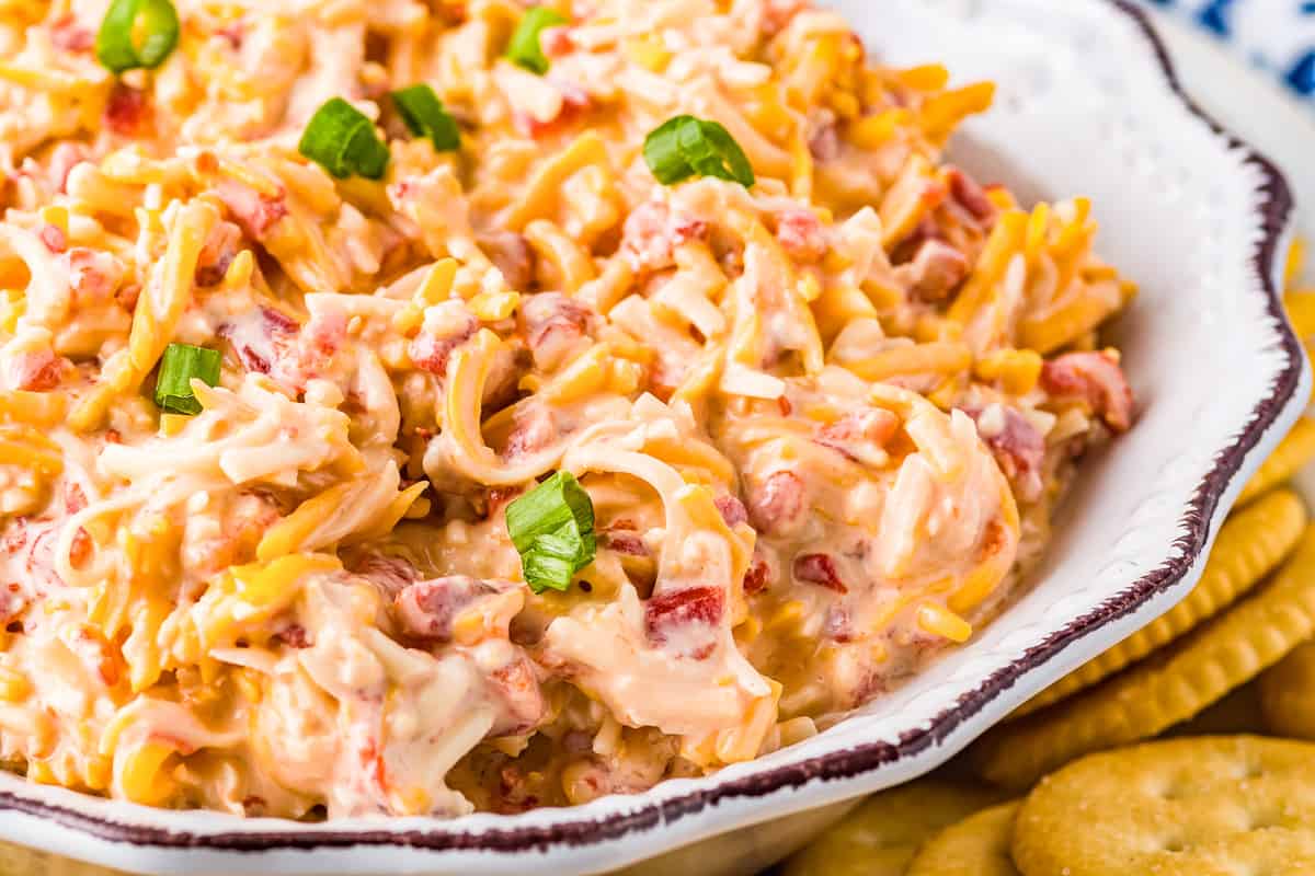 Close up image of pimento cheese in bowl