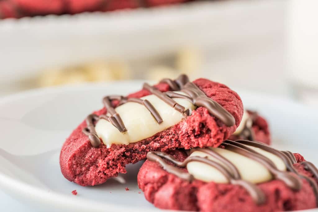 Thumbprint cookies on white plate